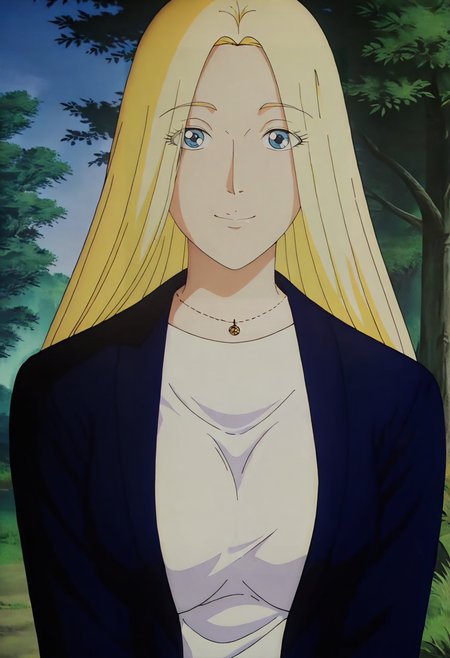 anime screencap,anime coloring,masterpiece,best quality,absurdres,amazing quality,official style,
<lora:Maria Friedrich-IL V1:1>,Maria Friedrich,1girl,solo,blonde hair,long hair,blue eyes,
MF outfit1,blue jacket,white shirt,looking at viewer,upper body,smile,looking at viewer,breasts,front view,outdoors,day,