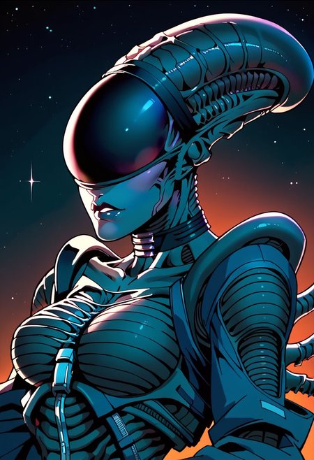 score_9, score_8_up,score_7_up, 1girl, solo, xenomorph, outer space,