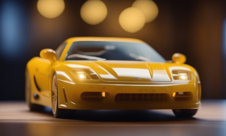 cinematic film still <lora:jadecarvingcd_xl-000007:0.8>,a handmade model of a modern sports car made of (jadecarvingcd_xl,jade carving,translucent,faint  yellow theme) on floor,no humans,long-focus,indoors,supercar,wooden table,cutie,cute,still life,front view . shallow depth of field, vignette, highly detailed, high budget, bokeh, cinemascope, moody, epic, gorgeous, film grain, grainy, 8K, HDR, UHD, masterpiece, best quality, highly detailed, high resolution, finely detail, extremely detailed, ultra detailed, wallpaper