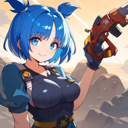 score_9, score_8_up, score_7_up,source_anime,<lora:vela:0.8>,vela, 1girl, blue hair, blue eyes, gloves, short hair, solo, breasts, looking at viewer, twintails,gun,smile,perfect,<lora:hand 4:0.6>,space ship,upper body
