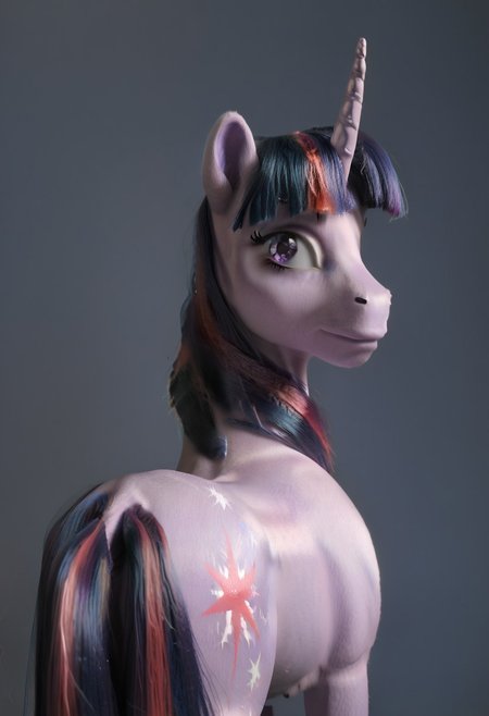 score_9, score_8_up, score_7_up, score_6_up, score_5_up, score_4_up, Realistic, solo, slender, slim, twilight sparkle, no humans, horn, unicorn, horse, pony, female, mare, unicorn, calm, unkempt mane, rear view, looking back, looking over shoulder, smirk, (fur:0.9), big eyes, realistic, photo, detailed, beautiful, small eyes, realistic eyes, c1op1c1an, face focus, eyes popping out