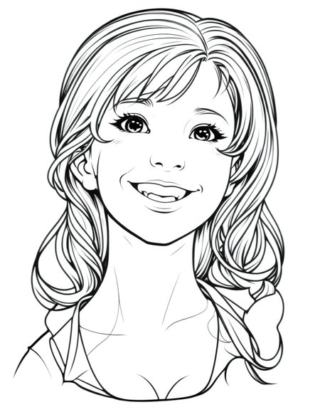 lineartlora, 1girl, portrait, lineart, happy