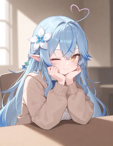 1girl, yukihana lamy, momoko \(momopoco\), sumiyao \(amam\), reel \(riru\), e-note, konnyaku \(kk-monmon\), ciloranko, ningen mame, head rest, wince, wink, turning head, 
very awa, very aesthetic, masterpiece, best quality, amazing quality, absurdres <lora:dj_sloppa_ill_v2:0.1> <lora:nyaliaXLNBVP1lokrV6311P:0.1> <lora:n_XLNBVP1lokrV6311P:0.2> <lora:ricotte2:0.2>