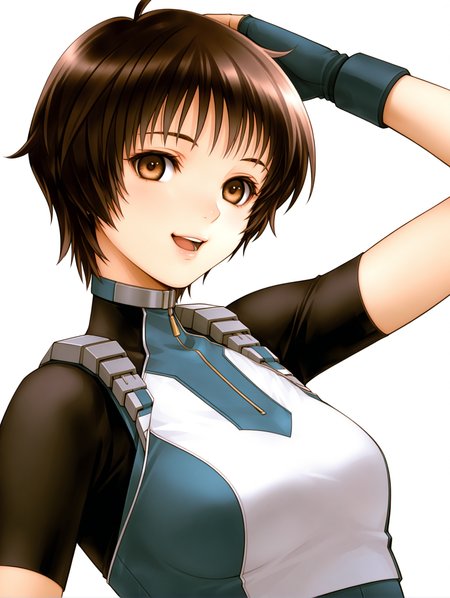 masterpiece,best quality,newest,
1girl,solo,
<lora:Aizawa_Momo_ilxl_v1.0:1>,momo_a,ahoge,brown hair,short hair,brown eyes,
m_suit,turtleneck,skin tight,bodysuit,crop top,short sleeves,fingerless gloves,leotard,
<lora:Fixhands_anime_bdsqlsz_V1:1>,looking_at_viewer,cinematic_angle,looking_at_viewer,white_background,simple_background,upper_body,face_focus,laughing,scratching head,gasping,