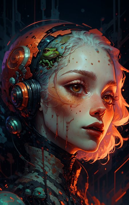 <lora:ultimaDark:1>, a Surrealist shot of 1woman of 50yo (AnÄa BaÅ¡iÄ:1.3), Halo Braid hair, Town Frog Croak,Murky Waters,Mixed-use Building, <lora:Cosmic anime-oil fusion v2:1>