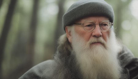 portrait of dumbledore, cinemahelper, forest bokeh background, dramatic lighting, anamorphic, depth of field, sharp focus, extremely detailed