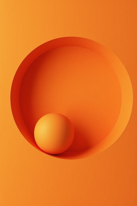 , YFG-Ge0m a 3d rendering of a sphere in the middle of an orange background, creating a vibrant and eye-catching composition. the sphere is rendered in a realistic style, with its smooth surface and intricate details, making it look like it is floating in the air. the orange background provides a vivid contrast to the sphere, making the image stand out even more.