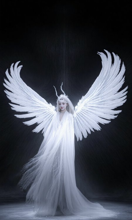 Top Atmosphere Photography Works, extremely realistic, Art by Col Price. 

a fairy wearing (a white Hanfu/made of glowing fiber optic circuits, luminescent fiber-optic electrical circuits),  a pair of folded white glowing giant feather wings, the surrounding is a dark, empty void. the image is high quality and vivid with tech aesthetics.

(photorealistic:1.2), (Extremely realistic, masterpiece, top quality, official art, best quality, beautiful and aesthetic:1.2), 4k, 8k, very rich details, 24bit colors, vivid colors, cinematic color grading,