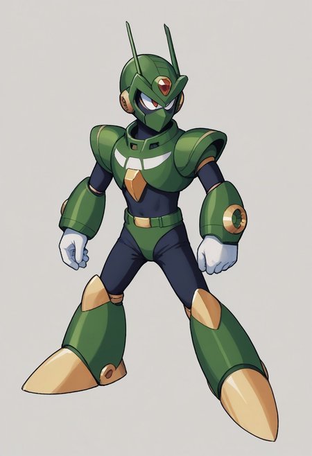 score_9, score_8_up, score_7_up, score_6_up, score_5_up, score_4_up, score_9 , score_8_up, score_7_up, source_anime, 1boy, solo, (sharp eyes), (covered mouth), (robot master), The character in the image is a vibrant and dynamic Reploid from the Mega Man X series. This Reploid has a humanoid design with a sleek, armored body. The head is distinctively topped with a large, yellow helmet that has a cannon-like attachment on the top, adding to its combat-ready appearance. The eyes glow with an intense blue light, giving the character a sharp, focused expression. The torso is solid and compact, featuring a mix of yellow and white armor with red accents that highlight the joints and connection points. The arms are robust and mechanical, with white gloves covering the hands, which are shaped into fists, ready for action, The character's legs are heavily armored, with large, yellow shin guards that add to its sturdy and resilient look. The feet are wide and equipped with strong, metallic soles, ensuring stability and strength in movement, vibrant color palette, futuristic character concept, KEIJI INAFUNE STYLE, <lora:KEIJI INAFUNE>, 1990s style, retro artstyle, anime coloring, traditional media, cel shading, hyperdetailed, 4k, 8k, masterpiece,