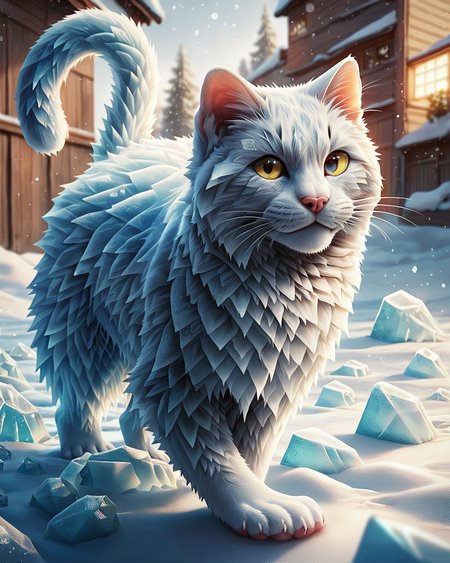 1score_9, score_8_up, score_7_up, intricate details, 
<lora:Fr0stWrld:1>, fr0stwrld, snow, ice, ice crystal 
1boy(feral furry, 
cat
full body, looking at the viewer:2, solo, smiling), detailed background, depth of field, subsurface scattering, 
<lora:ral-chrosc-clr:0.3>, ral-chrosc-clr,
<lora:xl_more_art-full_v1:0.4>,
<lora:add-detail-xl:0.4>