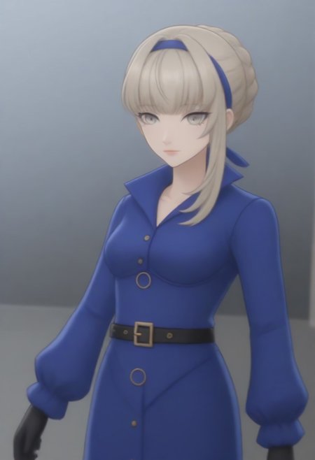 source_anime, anime screencap, source_anime, auratheguillotine, anime screencap, masterpiece, source_anime, shiny skin,,,,,,,,masterpiece,meropep5x, blonde hair, hairband, braid, bangs, grey eyes, blue shirt, belt, black gloves, long blue skirt, black pantyhose,