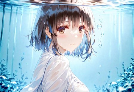 safe_pos, 1girl, misaki_kurehito_2, katou megumi, Megumi,brown hair,kato megumi,brown eyes, short hair , medium breasts, miv4t,suzumi \(ccroquette\),torino aqua, {{beautiful detailed face}}, realistic, {{aesthetic}}, {{{best quality}}}, stunning, very vibrant, looking at viewer, looking at viewer, side view, upper body, bright, clear water, blue water, cold, reflect light, masterpiece, best quality, very aesthetic, elegant, close-up, pureerosface_v1, upper body, leaning, underwater, bubble, underlighting, underwater background, (((masterpiece,best quality,newest,absurdres,highres))),((eye fix))
