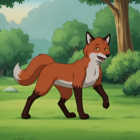 score_9, score_8_up, score_7_up, score_6_up, score_5_up, score_4_up, source_furry, foxfrnkln, semi-anthro, male, fox, red-orange fur, yellow sclera, black eyes, outside, standing, all fours, in a forest
