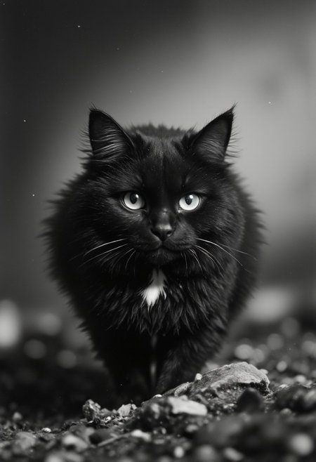 A flying fluffy black small zhibi Chubby Comedy cat