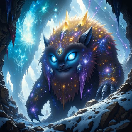 highly detailed, intricate, detailed background, famous artwork inspired by warren mahy and amanda clark, detailed glowing eyes, the "proud zillowlumberer" is a colorful hypnotic life form. with its very long and dense fur it is well adapted to the freezing temperatures in the sorbsarbled crystal ice cavern labyrinths of their shmoggled homeworld, the planet "grobshnuggler x". with their enormous claws they carve new paths through the thick pearlimortaled ice or hunt the "stealthy wibbleroq", dappled lighting, golden ratio, in the style of ck-ovf, amanoer, arsmjstyle, dnddarkestfantasy, aidmamj6.1,
<lora:style-oneviolentfantasy-ep21-flux-by_chronoknight:0.52>
<lora:style-yoshitaka_amano-elden_ring-flux-by_alicient:0.48>
<lora:style-dnd_dark_fantasy-flux-by_arsmachina:0.64>
<lora:midjourney_61-v0.4-flux-by_aidma:0.68>
<lora:faetastic_details-flux-by_faeia:0.56>