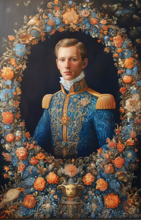 masterpiece,best quality,<lora:tbh237-sdxl:0.8>,illustration,style of  Johanna Basford portrait of noble man