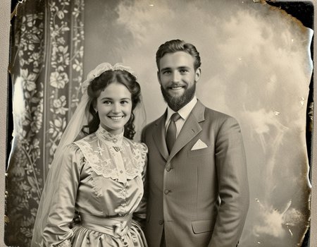 multiple boys, dress, formal, smile, shirt, long sleeves, beard, portrait husband and wife
sepia
vintage