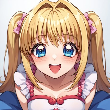 score_9, score_8, score_7, source_anime, nanami lucia, twintails, POV, looking at viewer, blush, smile, open mouth, upper teeth only, 1girl, solo