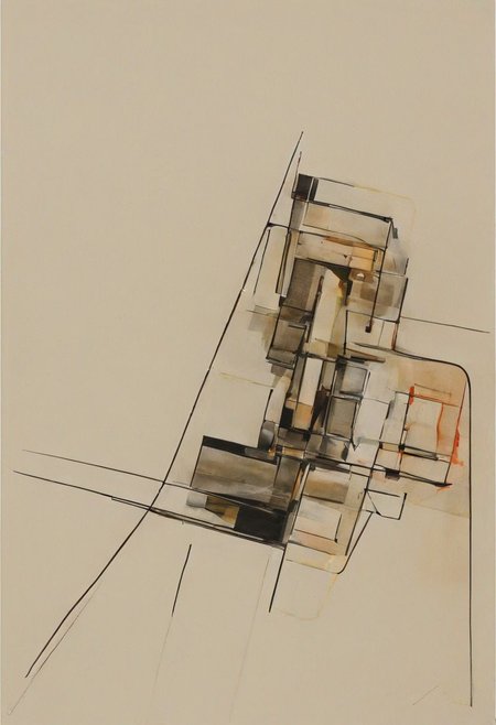 (abstract building painting, brutalist architecture, BROWN AND DARK GREY color palette, curve LINE, circle, ellipse, core), AK, abstract, deconstruction, geometry, geometric composition,paint painting,harmonious colors, black frame,rectangle, tilt, flat painting, framex, horizontal, Constructivism, Fauvism,
