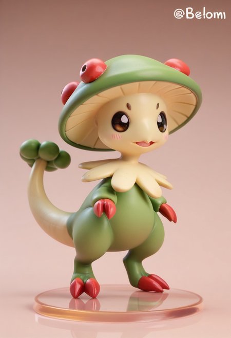 score_9, score_8_up, score_7_up, score_6_up,anime, 1girl, solo, Breloom, Pokemon (creature), green body, mushroom head, two claws, tail. Chibi
