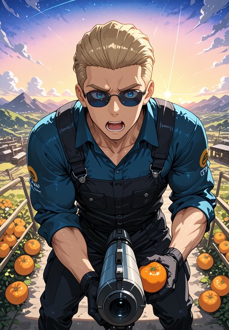 IllusP0s, source_anime, ah1, IllustriousQual, interesting, exciting, spectacular, wonderful, amazing quality, absolutely eye-catching, very awa,  
BREAK <lora:xl_more_art-full_v1:0.2>, <lora:aesthetic_anime_v1s:0.2>,<lora:detailxl:0.2>, detailxl, amazing quality, best aesthetic, absurdres, illustration, Volumetric_Lighting, ultra-detailed, very aesthetic, intricate details, best_quality, lazympos, <lora:Add_Details_v1.2:0.2>, <lora:quality_modifiers_masterpieces_v1:0.2>, <lora:ZootPonyAnime_V1_r2:0.2>, <lora:Bestifacator2:0.2>, anime style,
BREAK (((holding gravity gun))), <lora:DynamicPoseIL2att_alpha1.0_rank4_noxattn_900steps:0.8>, dynamic pose,
BREAK Stable_Yogis_PDXL_Positives, AS-Adult, <lora:Complicated fantasy portrait - XL Pony V2.0:0.2>, <lora:HDA_Detailer:0.3>, AS-MidAged, (((from above, far from viewer))),
BREAK (((<lora:albertwesker-guy-PONYv1:0.8>, albertwesker, 1boy, toned, athletic, fit, mature male))), <lora:shinyskin2:0.2>, glistening skin, <lora:perfection style:0.2>, perfection style, perfection, 
BREAK (((construction worker uniform))), ((sunglasses:1.3)), 
BREAK ((slicked back hair, (short hair:1.7), blonde)), <lora:hairdetailpxl:0.2>, hairdetailpxl, 
BREAK ((angular face, sharp_featured face, handsome, charming, alluring)), blue eyes, expressive eyes, perfecteyes, EyesHD, <lora:Eyes_Lora_Pony_Perfect_eyes:0.2>,
BREAK (((focused, intense glare, apathetic, contemptuous))), <lora:Expressive_H:0.2>, Expressiveh, <lora:Emotional_Anime_Expressions_PonyXL_Concept:0.2>, emotional, <lora:Best_Facial_Expression_LoRA_PONY:0.2>, looking at viewer, <lora:Detailed expressive EXEV style -XL Pony V1.0:0.2>, FaceDetail,
BREAK (((an expansive view of the Sierra Madre mountains in Oaxaca during sunset, where the sky is ablaze with vibrant oranges and purples, The rugged peaks are silhouetted against the colorful sky, creating a dramatic and awe-inspiring atmosphere that captures the essence of the wild))), <lora:Background Detailer - SDXL:0.2>, 4k, 8k, Ultra HD, Masterpiece, Best quality, Detailed background, foreshortening, extreme perspective, <lora:Add_more_details_V2_XLpony:0.2> full_details, <lora:background-type1:0.2>, <lora:AddMicroDetails_Illustrious_v3:0.2>, addmicrodetails, SmoothNoob_Quality,