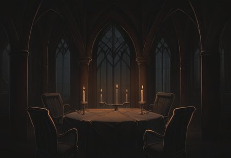 very awa, masterpiece, best quality, hightres, absurdres, pixelPaint, indoors, no humans,  luxury, gothic architecture, table, chair, candle, candelight, ambient, window, limited palette,  <lora:PixelPaintStylez-IL:1>