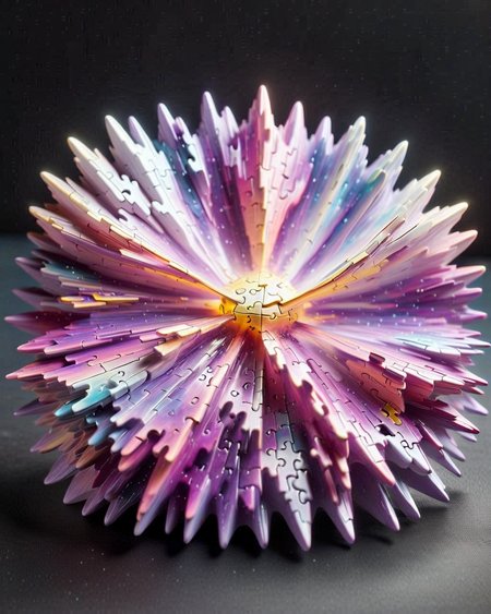 puzzle_morph_rks, puzzle 3d, a 3d toy a big purple planetary nebula made puzzle, on the black table
