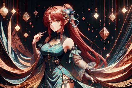 highly insanely detailed, masterpiece, top quality, best quality, highres, 4k, 8k, RAW photo, (very aesthetic, beautiful and aesthetic),  
(code_style,codestyle),(sympattern,geometric pattern),Doodle,geometric pattern wallpaper,colorful,vibrant, 
<lora:CodeStyle (half generic class)_564920:1>, 
(1girl:1.3), 1other, 
copper background,âââ