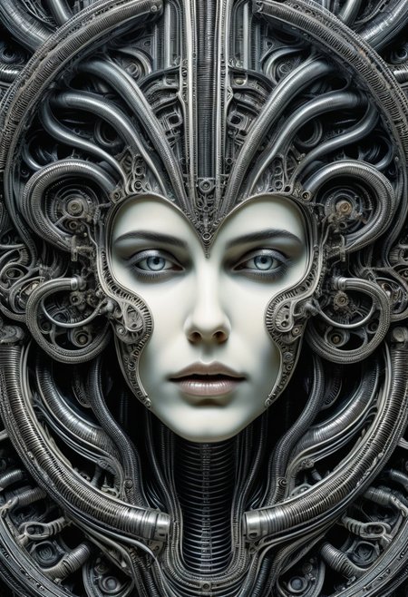 detailxl, high quality,
(black blank background:1.2)
(woman face, looking at viewer, multiple eyes open :1.4),
(mechanical, organs, engine, wires, contraptions, pipes), 
(painting illustration by HG Giger:1.8)