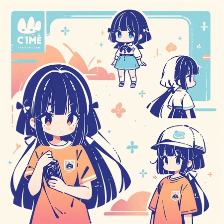 masterpiece, best quality, very aesthetic, absurdres,
2girls, long hair, chibi,
 <lora:stampsticker:1> (simple retro design, logo, manga style, 2tone),