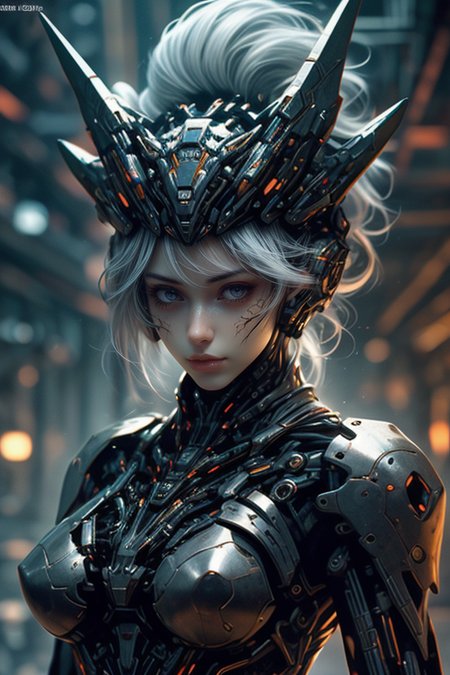 at distance,robot,roblit,white orange armor,white shimmering hair,neon light,8K,RAW,best quality,masterpiece,ultra high res,colorful,(medium wide shot),(dynamic perspective),sharp focus,depth of field,extremely detailed eyes and face,beautiful detailed eyes,large breasts,(black gold, trimmed gear:1.2),(In a futuristic weapons factory:1.2),<lora:robotbattle:0.7>,
<lora:Concept_-_Hella-sthetic_v2:0.7>,, intricate, elegant, highly detailed, symmetry, magical atmosphere, sharp focus, majestic, very coherent, radiant, advanced, cinematic, artistic, fine detail, winning, beautiful, stunning, dramatic light, designed, rich deep colors, perfect professional background, ambient, tailored set composition