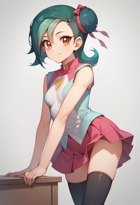 score_9,score_8_up,score_7_up,<lora:mizuki_kotori_pony_v1:1>,skirt, 1girl, solo, highres, black_thighhighs, shirt, mizuki_kotori_\(yu-gi-oh!\), zettai_ryouiki, commentary_request
