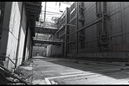 highly insanely detailed, masterpiece, top quality, best quality, highres, 4k, 8k, RAW photo, (very aesthetic, beautiful and aesthetic),  
tsutomu nihei,nihei_tsutomu,blame!,blame gakuen!,abara,TNstyle,sidonia_no_kishi,(stairs,sidonia \(ship\)),clouds,dome,toha heavy industries,bones,foggy,mist,bridge,concrete walls,metal walls,tentacles,drainpipe,air conditioner,fence,buildings,lantern,gauna,gauna mech,letterboxed,cables,tubes,industrial pipes,ventilation fan,ventilation shaft,walkway,light particles,machinery,empty,cyberpunk,science fiction,dark background,dystopia,destroyed,no human, 
<lora:blameLora_v10:0.3>, 
(1girl:1.3), 
solo focus, 
street corner,âââ