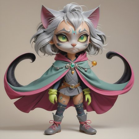 sketch, doodle, drawing, illustration, beginner level, masterpiece, intricately detailed, best quality, absurd resolution,cat, looking back, feet out of frame, grey  hair, fingerless gloves, crossed arms, 1girl, thigh gap, green sclera, nose, multicolored skin, artalien, jewelry, cape,
 <lora:artfulltEIGHLEIGHEN2_SDXL_V1-000005:1.0>