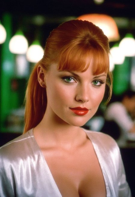 CinematicPortrait woman (analog photo) ginger ( slavic cleavage) ponytail  indoors, (glossy  lipstick), green eyes, (restaurant), (soft focus, depth of field, film grain), (((looking at viewer))) <lora:CinematicPortraitXL_v3:0.3>  <lora:EuroBabe-v4-XL:0.3>