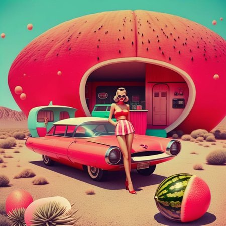 The most popular thing is that we have a few things to make a Drive-in instead of cars and the same thing that is a little smaller than the images of watermelon and the other way to make it seem like a little smaller,  retro, cyberpunk, fashion, style