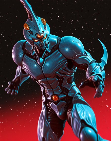 perfect depth of field shot, masterpiece, beautiful, sharp focus, crisp details,
<lora:Guyver_(Guyver)_(Illustrious)_(AD):1> Guyver, bioboosted armor, 
exterior, science fiction, high science fiction, action anime style background, 
dynamic action, dynamic perspective, dutch angle, bent knee, cowboy shot, 
male focus, perfect proportions, abs, impressive physique, gradient style anime coloring, strong, handsome facial features, imposing presence, ((colored body, fighting scene, solo, ):1.5), hyper muscular,
EZRealPONYXL, zPDXL, Smooth Quality, lazynsfw,
