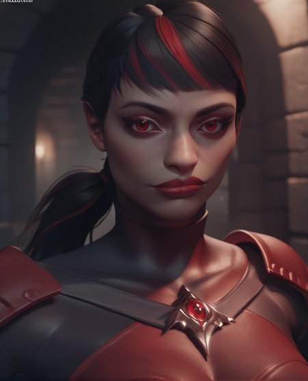 score_9,score_8_up,score_7_up,score_6_up,
Skarletxl,red eyes,black hair,multicolored hair,ponytail,
bodysuit,looking at viewer,upper body,
dungeon,
<lora:Skarlet:1>,