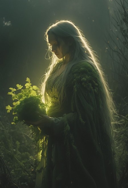 hkmagic witch, Holding holy sss Broccoli, in wild Overgrown supermarket, atmospheric haze, Film grain, cinematic film still, shallow depth of field, highly detailed, high budget, cinemascope, moody, epic, OverallDetail, 2000s vintage RAW photo, photorealistic, candid camera, color graded cinematic, atmospheric lighting, imperfections, natural, shallow dof