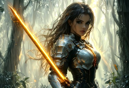 1 gorgeous armored female Paladin, ( Glossy White Armor with Gold Detail), simple Gold Crown on her head, flushed face, intense concentration on her face, black hair, long hair, long eyeliner, long eyelashes, full lips, detailed eyes, shiny eyes, best quality, ultra-detailed, beautiful detailed eyes, closed mouth.
A cinematic shot of a female fantasy Paladin standing at the center of a protective magic array drawing vast Arcane Energies that burns fiercely with golden Holy Light. Her eyes glow a brilliant White-Gold Holy light and her aura twists and swirls and sparks with motes of power. she holds a sword in 1 hand that radiates with power from the magic circle (((blade up))).
magical forest in background, reflective light, bosstyle. 
(Photo-realistic), (high resolution), (masterpiece), 
mad-bdyarmr, auralora, Plasma Sword