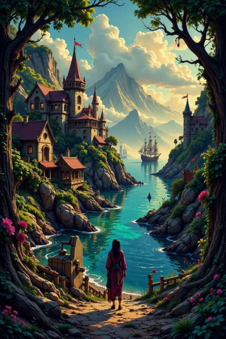 pirate village beautiful  landscape, early morning, woman, very intricate, very detailed, sharp, bright, colorful, <lora:Hand v2:0.5> <lora:Anti-Blur:1><lora:Insane Detail Slider:0.25>  <lora:flux.1_lora_flyway_Epic-detail_v2:0.3> <lora:fluxenhancer:0.25> <lora:ck-Neon-Retrowave:0.4> ck-rw, in the style of ck-rw,  <lora:Neurocore Anime Cyberpunk:0.8> A digital artwork in the style of cknc