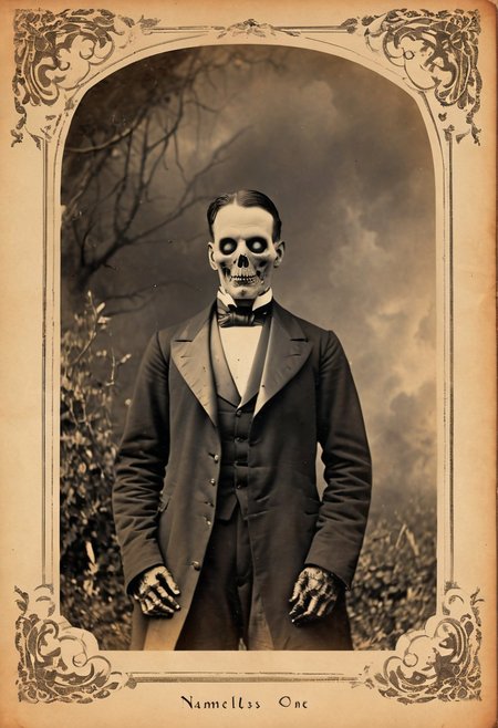 antique photo, nameless one, style of horror novel
