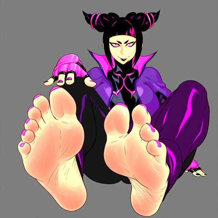 1girl, han juri, huge breast, feet, fingerless gloves, foot focus, gloves, long hair, looking at viewer, nail polish, no shoes, sitting, soles, solo, toenail polish, toenails, toes,