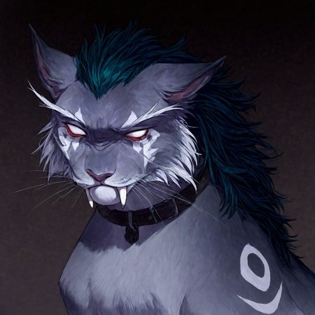 <lora:WoW_NEDruidCat_a1_1_NoobXL-eps>masterpiece,semi-realistic forms of felines,best quality,amazing quality,high quality,very aesthetic,absurdres,newest,shaded,digital media \artwork\,depth of field,wownedrucat,solo,feral,detailed cat,white blank eyes,white sclera,full size portrait,white eye markings,shoulder markings,closed mouth,sabertooth,side view,pose, black with grey and green gradient fur,darken hair with gradient,sitting,sad eyes, ears pressed back in fear, head looking at the viewer,eyes looking to the side,long realistic ears, ultra detailed realistic feline face, elegant white whiskers,  silver neclace with metallic buckle, fluffy hair that lays only on the back and forehead,darken ash color ears