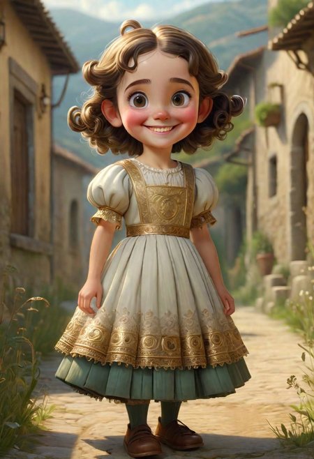 (((masterpiece:1.7))), (((randomly picked cute female child_1.8))), (smiling and happy:1.5),  (full-body shot:2), (randomly picked traditional male costume of Calabria from Arbereshe Community), filigree, 8k, cartoon digital illustration, cute big pixar reflective eyes, unreal engine cinematic smooth, dreamlike, intricate detail, oil on canvas by Mark Ryden, golden ratio, perfect composition, UE5, trending on artstation and cgsociety, soft natural volumetric cinematic perfect light, award-winning photograph, by Anno1313 art style, --chaos