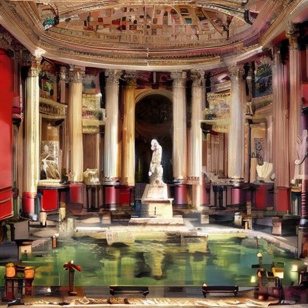 (masterpiece:1.2), (best quality,:1.2), 8k, HDR, ultra detailed, ((photorealistic)), professional light, cinematic lighting, fashion photography, ambient lighting, face lighting, <lora:detail_slider_v4:1>, Fantasy picture, OverallDetail, large ancient roman with a fountain and one statue in the center, RomInt, <lora:RomanInterior-10:1>, epiCPhoto