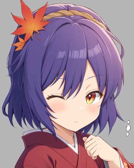 yasaka kanako,1girl, cheek_poking, one_eye_closed, kimono, aged_down, obi, sweatdrop, slit_pupils, simple_background, solo_focus, grey_background, leaf_hair_ornament, out_of_frame, maple_leaf
<lora:yasaka_kanako_image2545_2023-12-20-000010:1>,star-shaped_pupils,symbol-shaped_pupils,. gorgeous,key visual, vibrant, studio anime,award-winning, professional, highly detailed,high budget, cinemascope