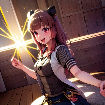 masterpiece, best quality, photorealistic, 3D, shiny_skin, shiny_hair, dynamic angle, beautiful detailed glow, HDR, Rembrandt lighting, colorful refraction, lens flare, bloom, film Reflection, chromatic aberration, light diffusion, public indecency, cowboy shot, deep meaning, physically-based rendering, bright, vibrant, intricate, 1girl,yunohara izumi2,<lora:yunohara izumi2:1.0>,  :d
