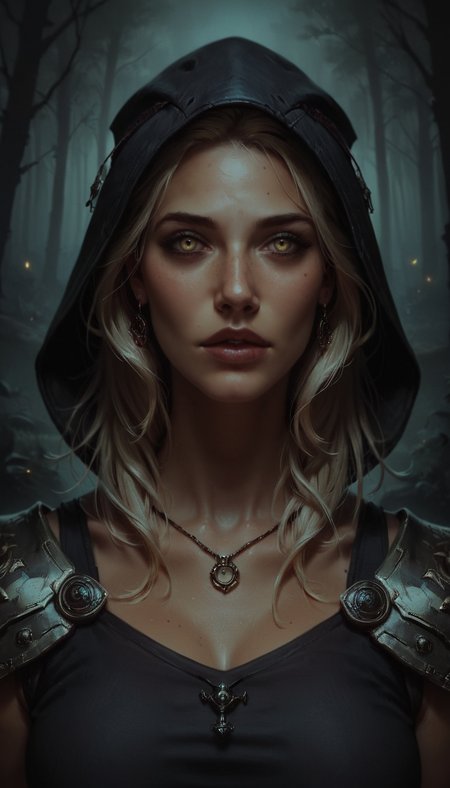 (score_9, score_8_up:1.1), score_7_up, rating_safe, 1girl, a gorgeous high elf mage, altmer, (alien yellow skin), (alien golden skin), tall and feminine, large breasts, very large magical yellow eyes, long yellow golden hair, supermodel look with pronounced sharp cheekbones and narrow sharp long chin. (fantasy battlemage armor). Wearing a large hood pulled over head. In magical forest. Dynamic and playful pose, <lora:EdobESO_XL_v1.0:0.95>, high elf, skyrim altmer,  <lora:1dkXLP:0.25>, concept art, realistic,  dark night, low light, deep strong shadows, <lora:add-detail-xl:0.3> <lora:RELSM_v1:0.4>,  <lora:SDXLHighDetail_v5:0.3> Painstaking Attention To Details,  <lora:Model_2:0.25> Beuty,  <lora:Concept Art DarkSide Style LoRA_Pony XL v6:0.8>, dark theme