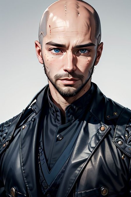 Master piece, highest quality, highest possible OverallDetail, semirealistic,  blue eyes,
Create an elder of a cultivator sect.
The character looks like he is in his late twenties or early thirties. He is handsome.
He is bald and has a blond beard. 
His eyes are blue. Detailed face.